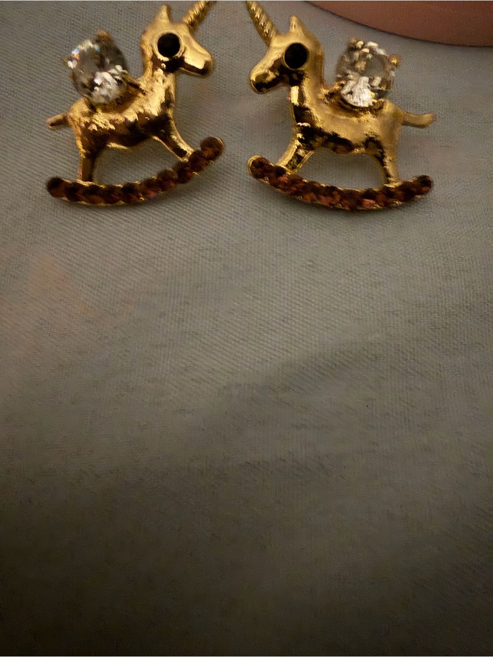 Gold Rocking Horse Stud Earrings with Clear Stones